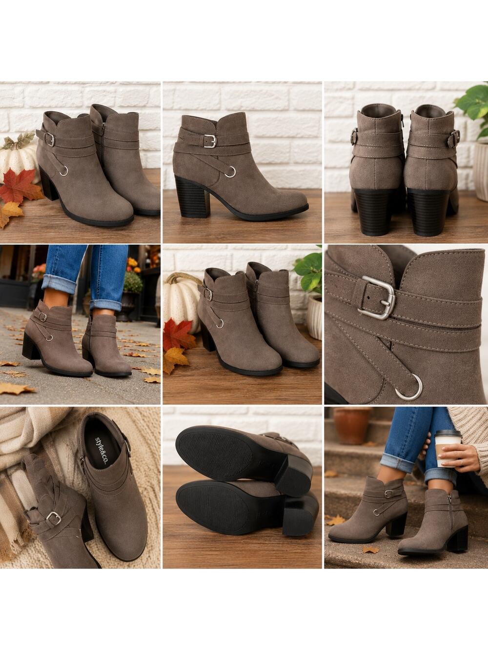 Style & Co. Women's Zolaa Faux Suede Block Heel Ankle Boots Booties Size 7 Taupe